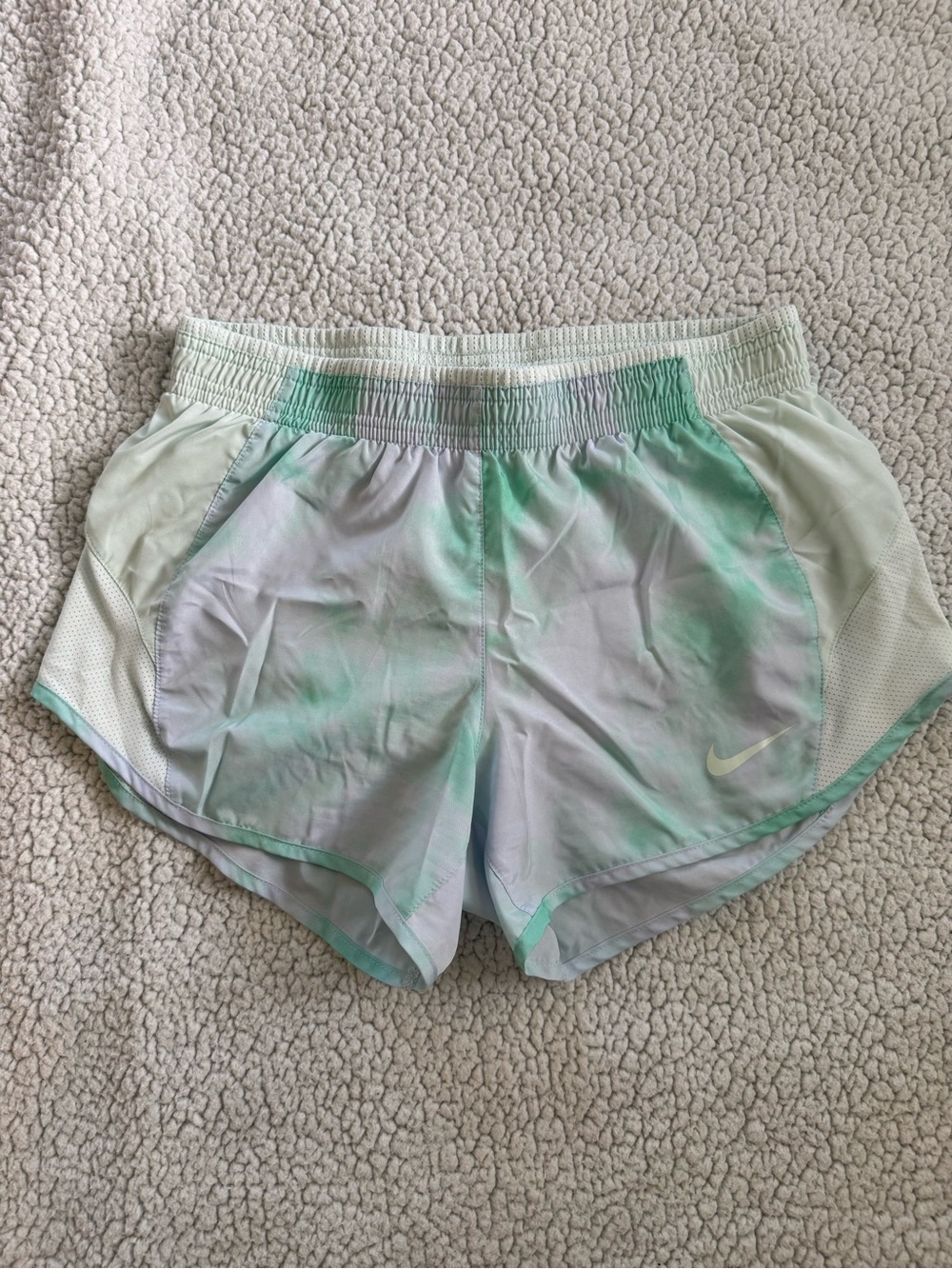 Nike Women’s Light Mint and Purple Tie-Dye Running Shorts